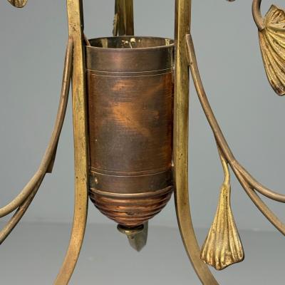 Italian Mid Century Modern Floral Chandelier Brass Copper Italy 1920s