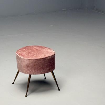 Italian Mid Century Modern Footstools Patinated Brass Pink Velvet 1950s