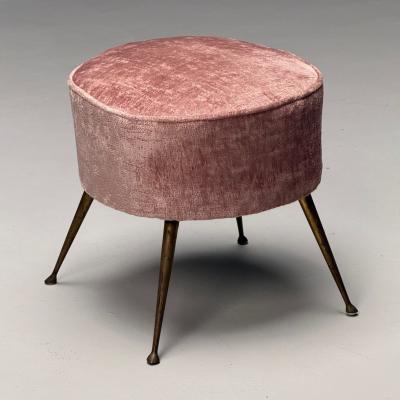 Italian Mid Century Modern Footstools Patinated Brass Pink Velvet 1950s