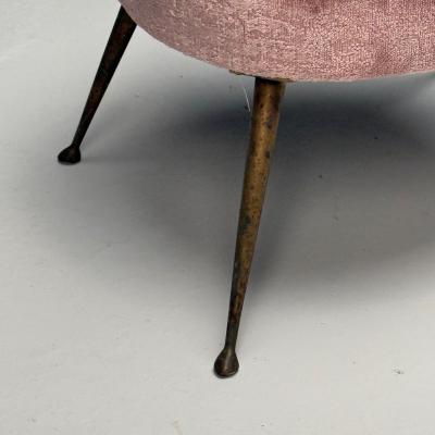 Italian Mid Century Modern Footstools Patinated Brass Pink Velvet 1950s