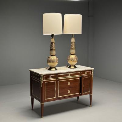 Italian Mid Century Modern Large Table Lamps Gold Glass Brass Italy 1960s
