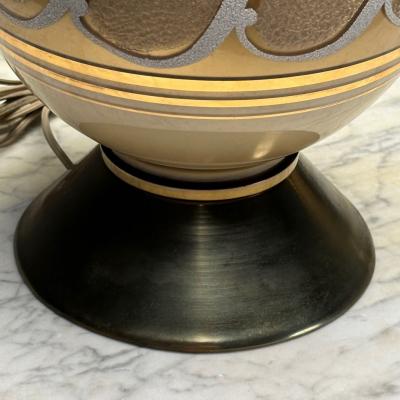 Italian Mid Century Modern Large Table Lamps Gold Glass Brass Italy 1960s
