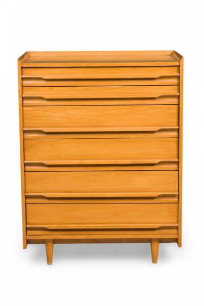 Italian Mid Century Modern Maple 6 Drawer Highboy Chest