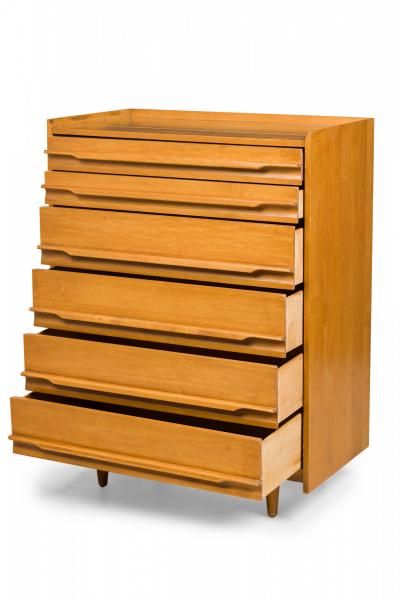 Italian Mid Century Modern Maple 6 Drawer Highboy Chest