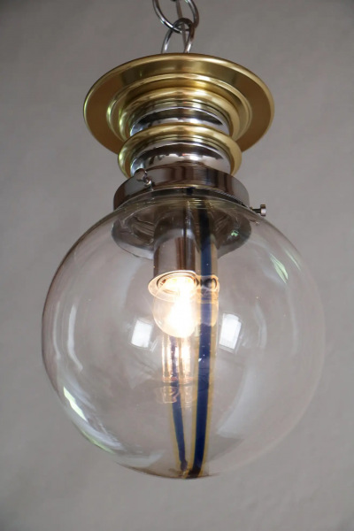Italian Mid Century Modern Murano Ball Glass Pendant Lamp Blue Wire 1970s