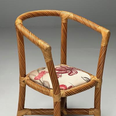 Italian Mid Century Modern Occasional Chairs Wicker Cane Bamboo 1980s