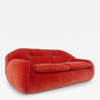 Italian Mid Century Modern Orange Velvet Sofa