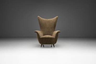 Italian Mid Century Modern Peaked Wingback Armchair Italy ca 1950s