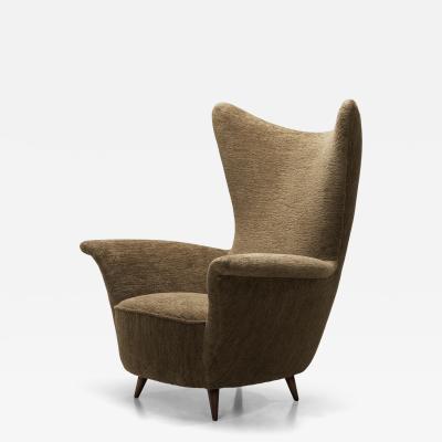 Italian Mid Century Modern Peaked Wingback Armchair Italy ca 1950s
