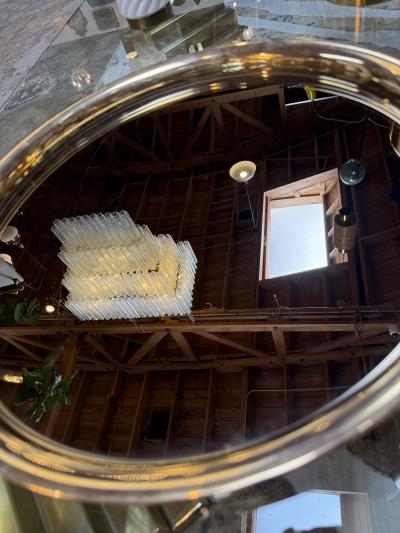 Italian Mid Century Modern Round Smoked Glass and Brass Serving Tray 1970s