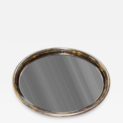 Italian Mid Century Modern Round Smoked Glass and Brass Serving Tray 1970s