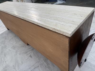 Italian Mid Century Modern Sideboard with Travertine Top Circular Red Accents