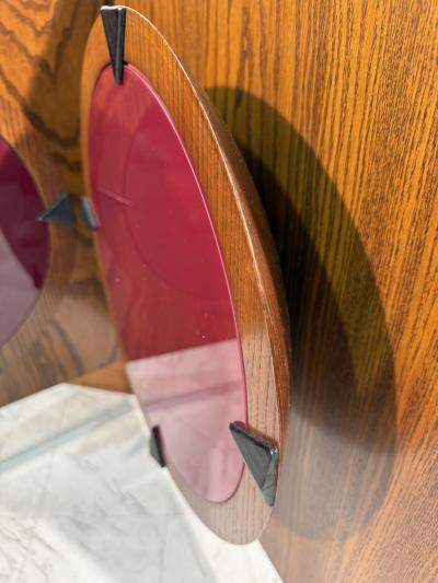 Italian Mid Century Modern Sideboard with Travertine Top Circular Red Accents