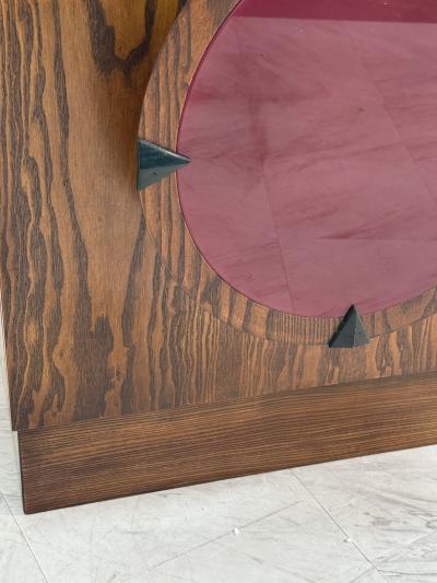Italian Mid Century Modern Sideboard with Travertine Top Circular Red Accents