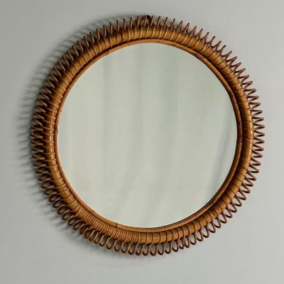 Italian Mid Century Modern Small Wall Mirror Rattan Bamboo Italy 1960s