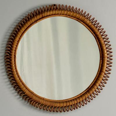 Italian Mid Century Modern Small Wall Mirror Rattan Bamboo Italy 1960s