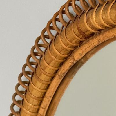 Italian Mid Century Modern Small Wall Mirror Rattan Bamboo Italy 1960s