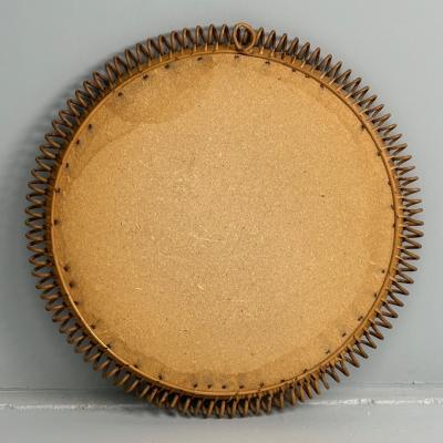 Italian Mid Century Modern Small Wall Mirror Rattan Bamboo Italy 1960s