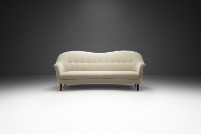 Italian Mid Century Modern Sofa with Stained Wood Legs Italy ca 1950s