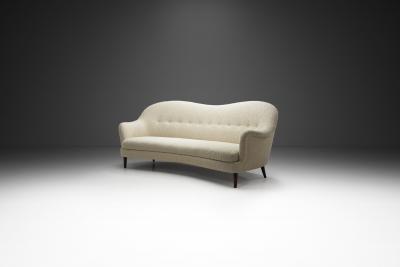 Italian Mid Century Modern Sofa with Stained Wood Legs Italy ca 1950s
