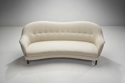 Italian Mid Century Modern Sofa with Stained Wood Legs Italy ca 1950s