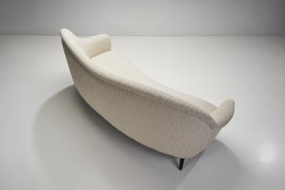 Italian Mid Century Modern Sofa with Stained Wood Legs Italy ca 1950s