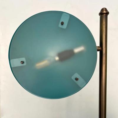 Italian Mid Century Modern Style Sea Blue Lacquer Adjustable Bronzed Floor Lamp