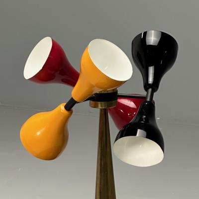 Italian Mid Century Modern Table Lamp Enameled Shades Patinated Brass 1960s