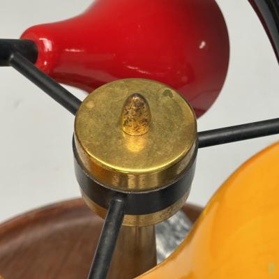 Italian Mid Century Modern Table Lamp Enameled Shades Patinated Brass 1960s