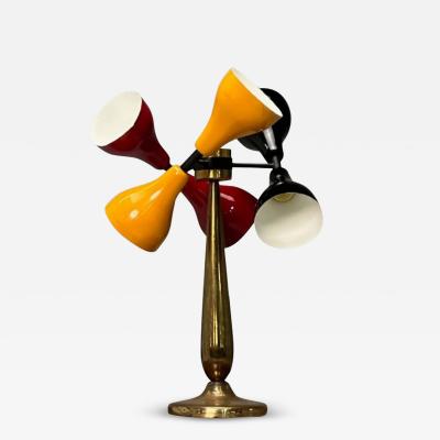 Italian Mid Century Modern Table Lamp Enameled Shades Patinated Brass 1960s