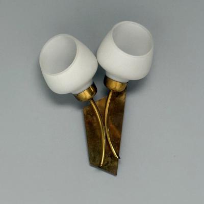 Italian Mid Century Modern Tulip Form Wall Sconces Patinated Brass 1950s
