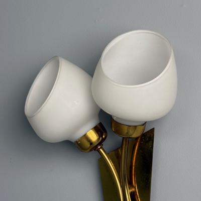 Italian Mid Century Modern Tulip Form Wall Sconces Patinated Brass 1950s