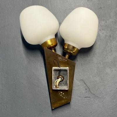 Italian Mid Century Modern Tulip Form Wall Sconces Patinated Brass 1950s