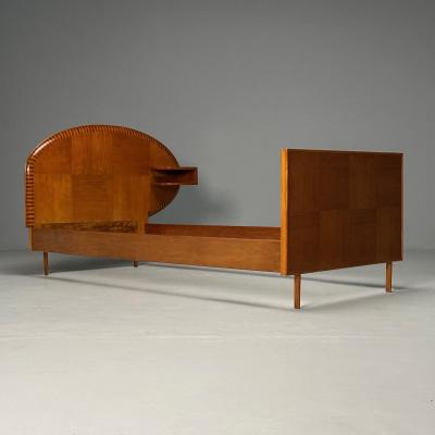 Italian Mid Century Modern Twin Bed with Shelf Marquetry Italy 1950s