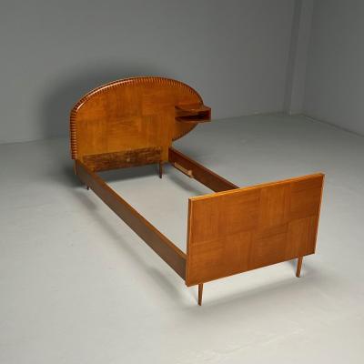 Italian Mid Century Modern Twin Bed with Shelf Marquetry Italy 1950s