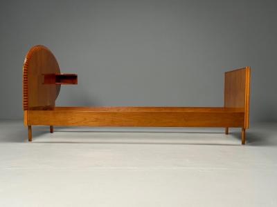 Italian Mid Century Modern Twin Bed with Shelf Marquetry Italy 1950s
