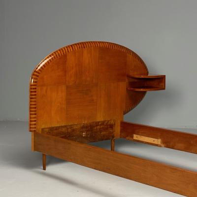 Italian Mid Century Modern Twin Bed with Shelf Marquetry Italy 1950s