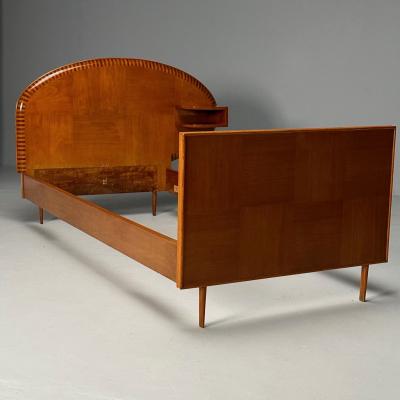 Italian Mid Century Modern Twin Bed with Shelf Marquetry Italy 1950s
