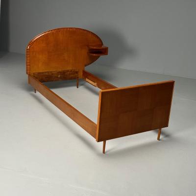 Italian Mid Century Modern Twin Bed with Shelf Marquetry Italy 1950s