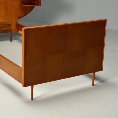 Italian Mid Century Modern Twin Bed with Shelf Marquetry Italy 1950s