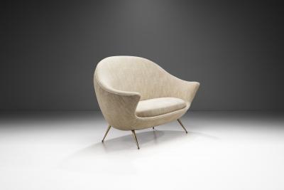 Italian Mid Century Modern Upholstered Sofa with Metal Legs Italy 1950s