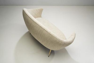 Italian Mid Century Modern Upholstered Sofa with Metal Legs Italy 1950s