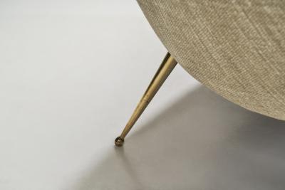 Italian Mid Century Modern Upholstered Sofa with Metal Legs Italy 1950s