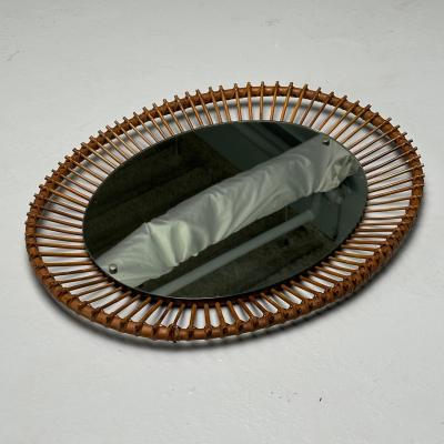 Italian Mid Century Modern Wall Mirror Bamboo Cane Rattan Italy 1960s