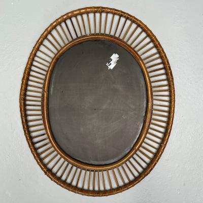 Italian Mid Century Modern Wall Mirror Bamboo Cane Rattan Italy 1960s