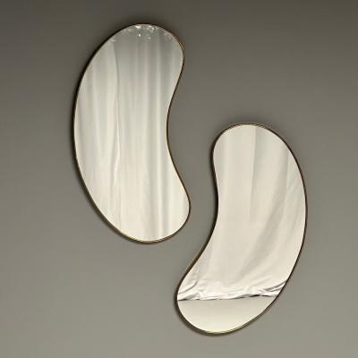 Italian Mid Century Modern Wall Mirrors Organic Form Brass Italy 1950s