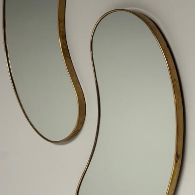 Italian Mid Century Modern Wall Mirrors Organic Form Brass Italy 1950s