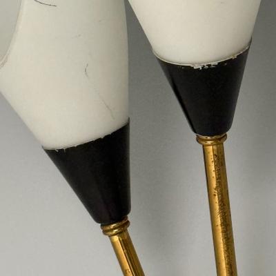 Italian Mid Century Modern Wall Sconces Brass Opaline Glass Italy 1950s