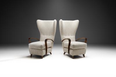 Italian Mid Century Modern Wingback Chairs in Boucl Italy 1950s