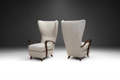 Italian Mid Century Modern Wingback Chairs in Boucl Italy 1950s